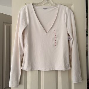 Old Navy Off-White V-Neck Long Sleeve